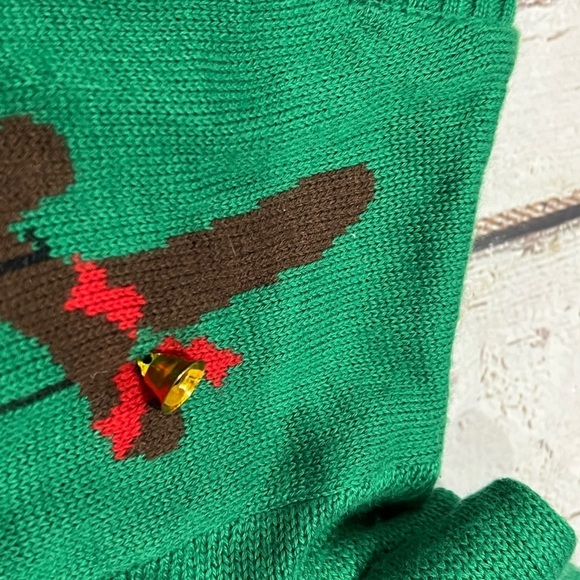 Women's Rudolph Red Nose Reindeer Green Christmas Sweater Ugly - Picture 6 of 7